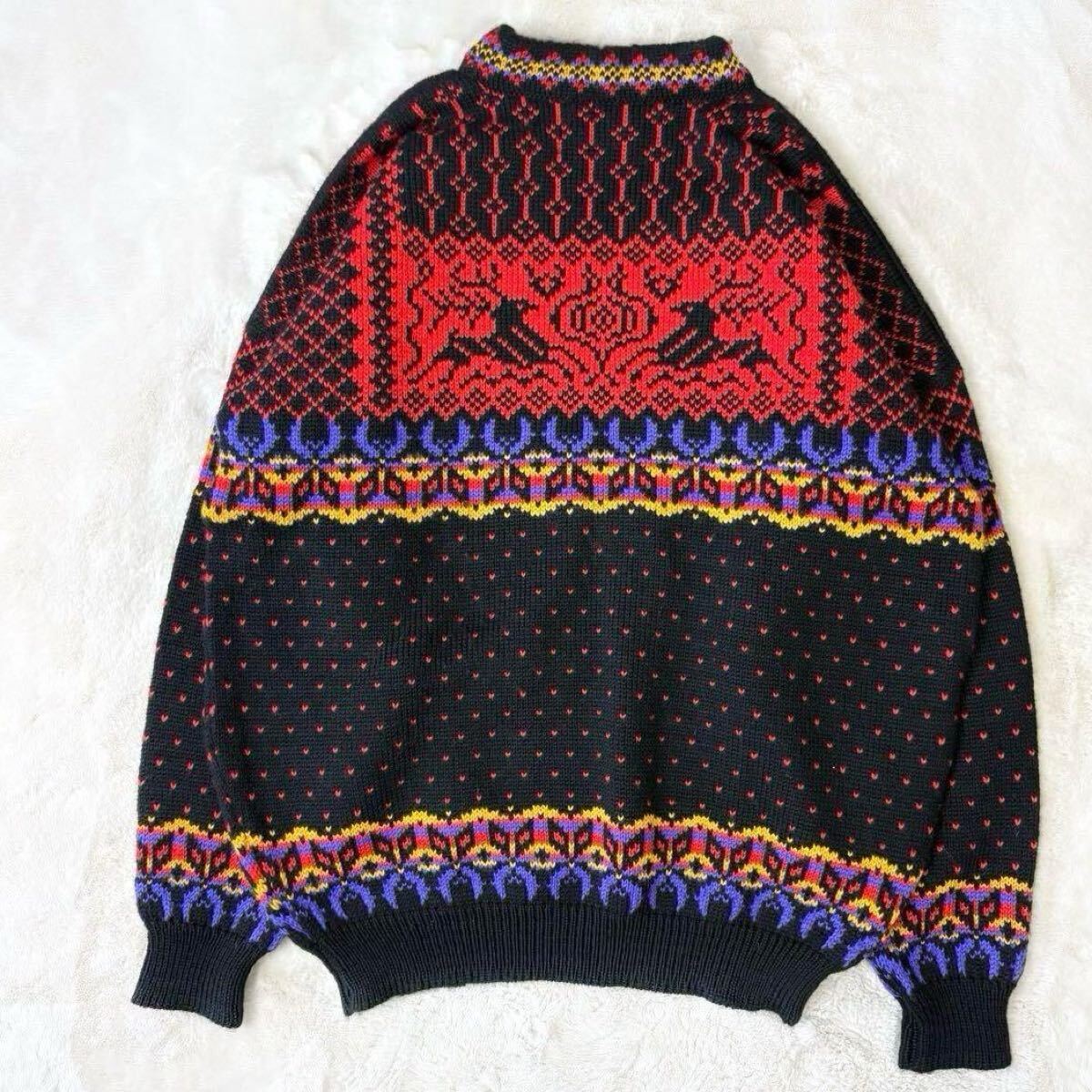 3L 2XL XXL ダーレオブノルウェイ Dale of Norway ニット セーター ヴィンテージ 古着 総柄 肉厚 好配色 Y2K ノルディック 古着 メンズ 黒_画像2