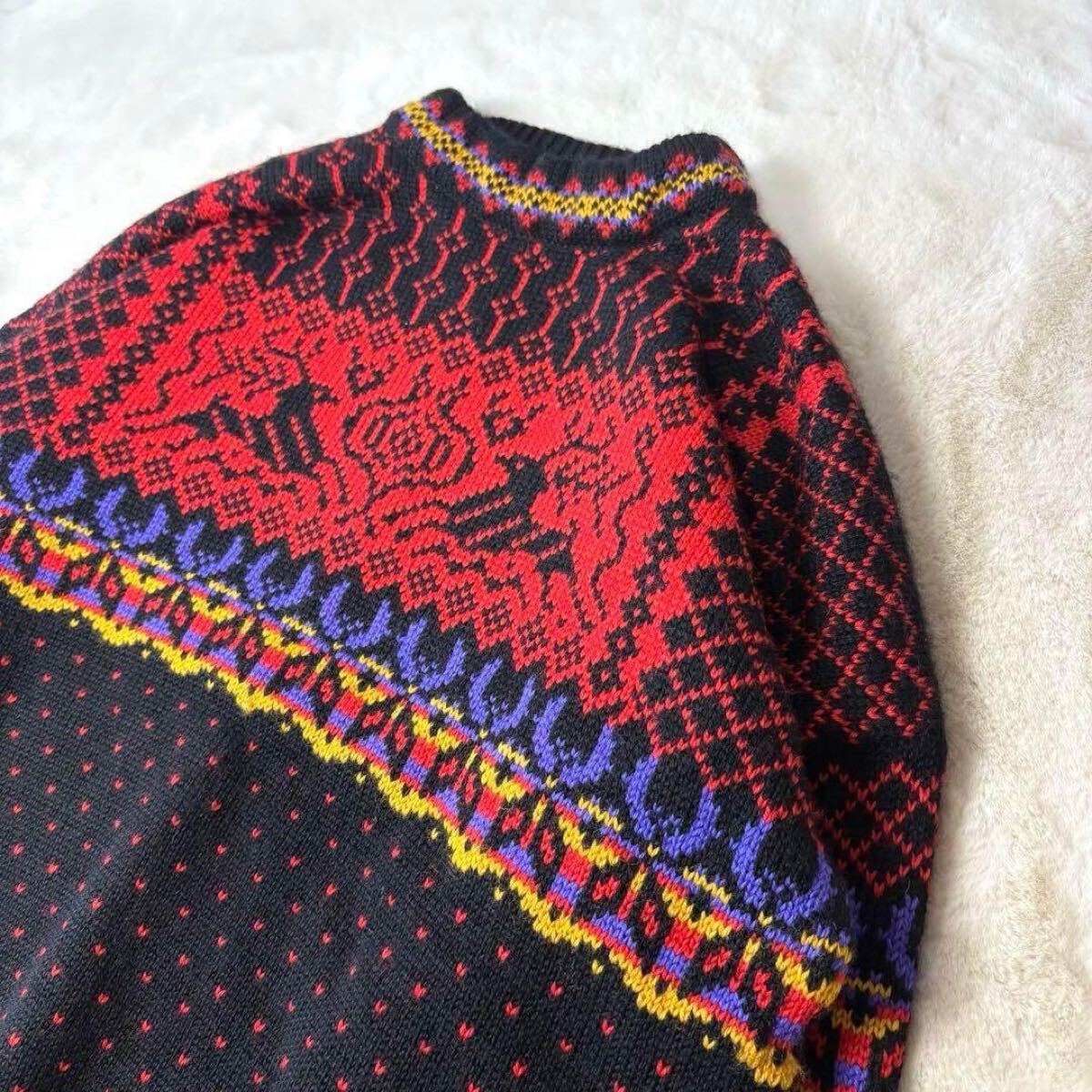 3L 2XL XXL ダーレオブノルウェイ Dale of Norway ニット セーター ヴィンテージ 古着 総柄 肉厚 好配色 Y2K ノルディック 古着 メンズ 黒_画像3