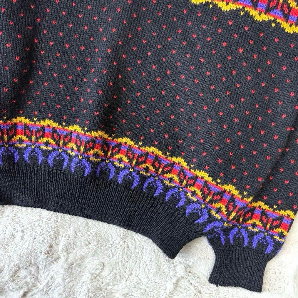3L 2XL XXL ダーレオブノルウェイ Dale of Norway ニット セーター ヴィンテージ 古着 総柄 肉厚 好配色 Y2K ノルディック 古着 メンズ 黒_画像6