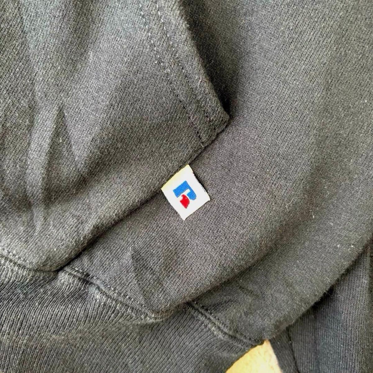 アメリカ製 米国製 Russell ラッセル パーカー フーディー プルオーバー スウェット USA製 ビンテージ 古着 L XL LL 黒 ブラック ロゴ 刺繍_画像6