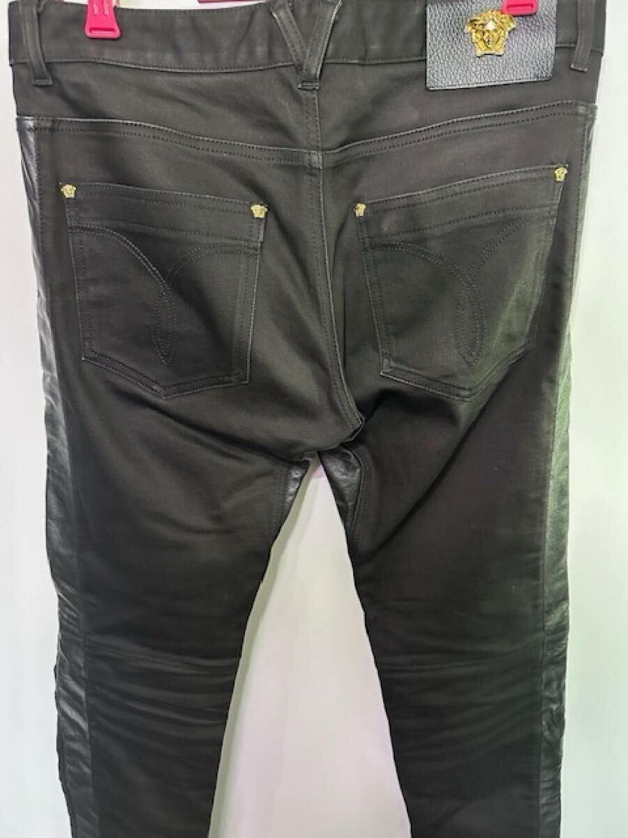 ヴェルサーチェ GIANNI VERSACE オシャレ!革パッチパンツ ブラック 33_画像2