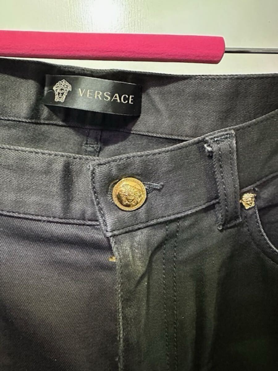 ヴェルサーチェ GIANNI VERSACE オシャレ!革パッチパンツ ブラック 33_画像3