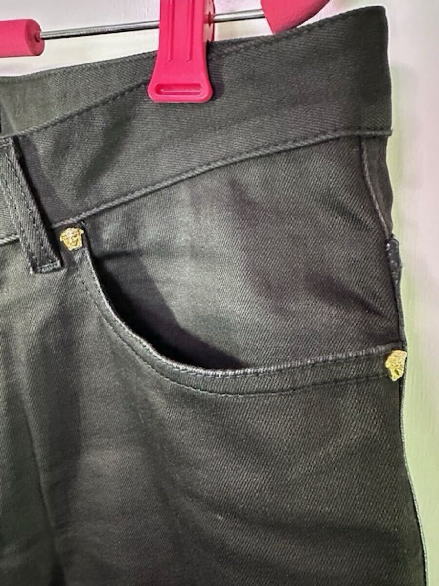 ヴェルサーチェ GIANNI VERSACE オシャレ!革パッチパンツ ブラック 33_画像4