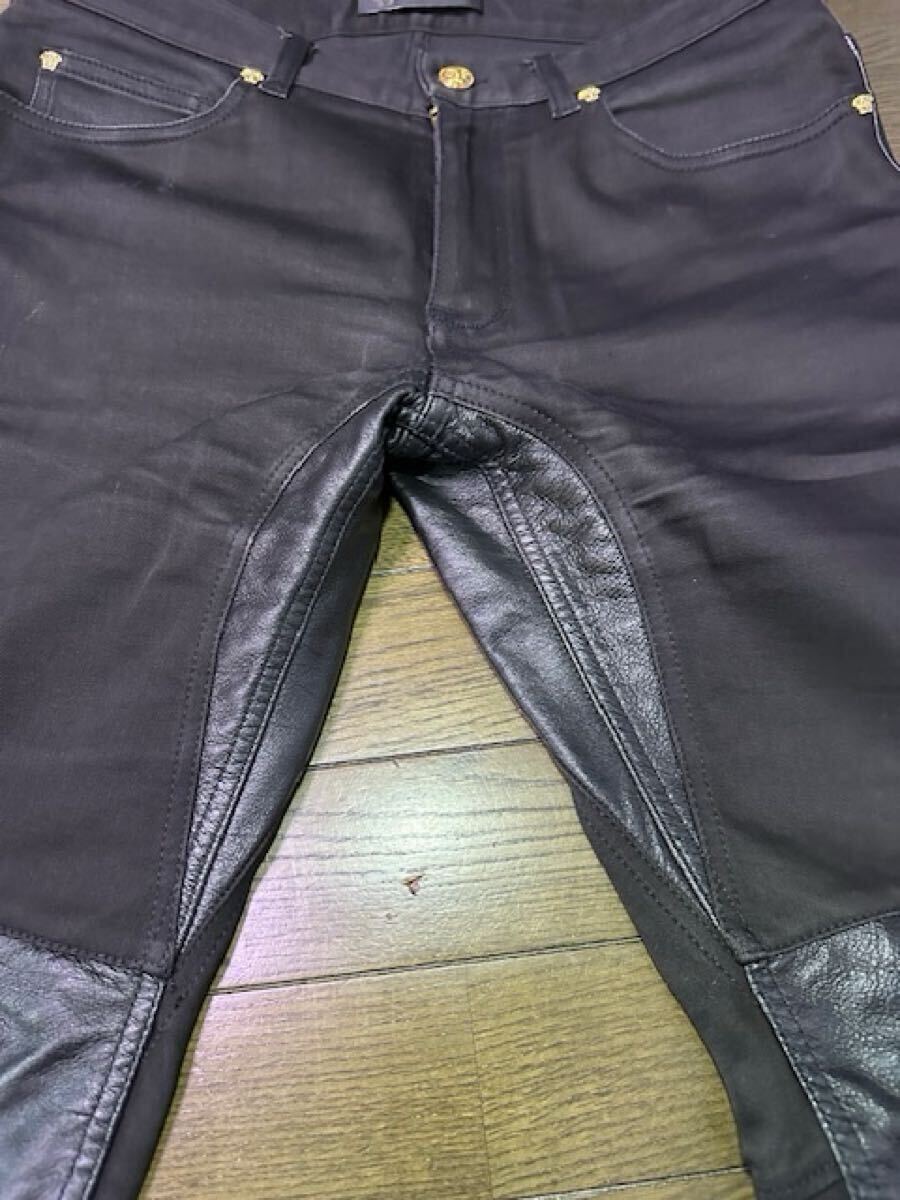 ヴェルサーチェ GIANNI VERSACE オシャレ!革パッチパンツ ブラック 33_画像6
