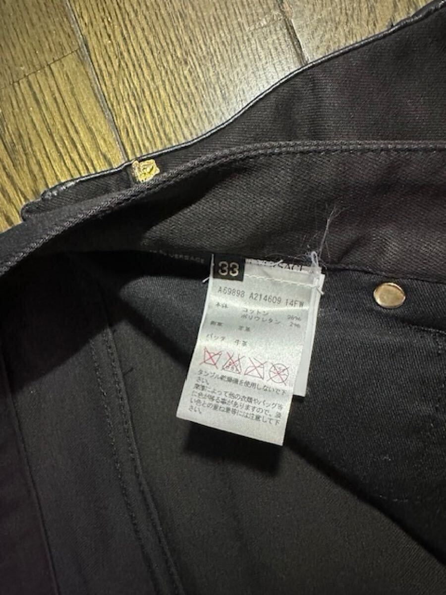 ヴェルサーチェ GIANNI VERSACE オシャレ!革パッチパンツ ブラック 33_画像8
