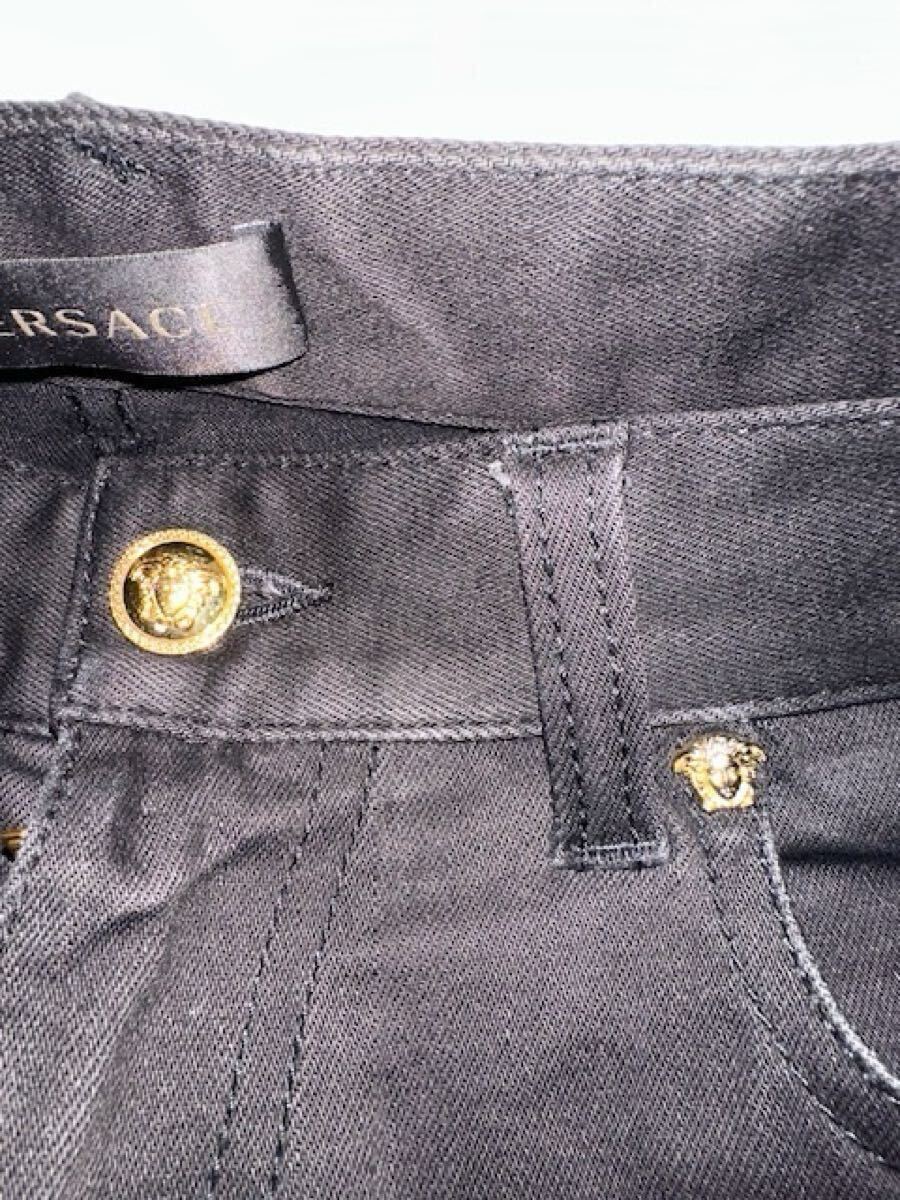 ヴェルサーチェ GIANNI VERSACE オシャレ!革パッチパンツ ブラック 33_画像9