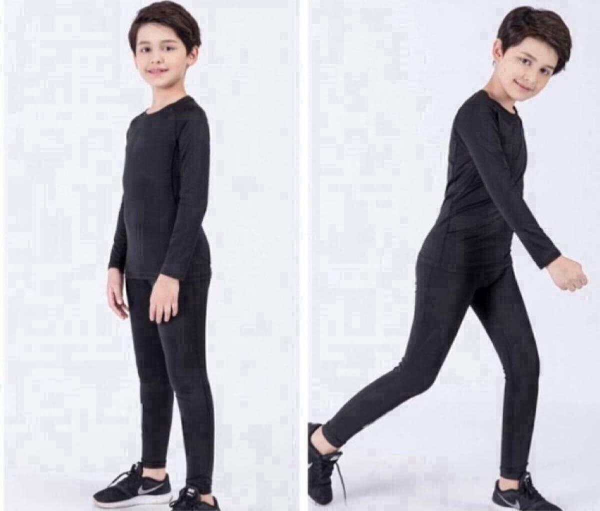 【２枚セット】コンプレッションインナータイツ レジャー スポーツ インナー スパッツ 黒 子供 キッズ タイツ_画像3