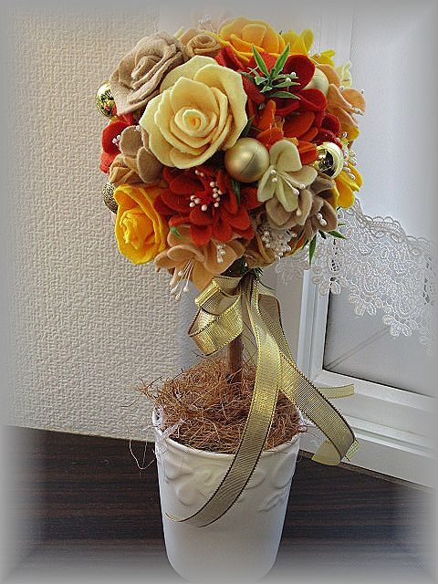 コロンとまんまるトピアリー♪オレンジ×イエロー♪フェルトで作ったお花たちです♪ハンドメイド♪高さ30㎝♪クリスマス♪_画像2
