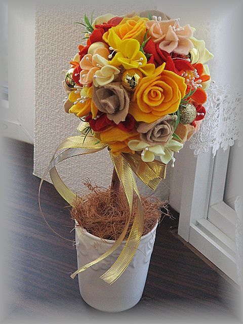 コロンとまんまるトピアリー♪オレンジ×イエロー♪フェルトで作ったお花たちです♪ハンドメイド♪高さ30㎝♪クリスマス♪_画像3