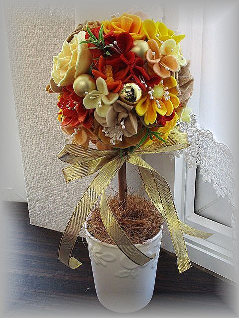 コロンとまんまるトピアリー♪オレンジ×イエロー♪フェルトで作ったお花たちです♪ハンドメイド♪高さ30㎝♪クリスマス♪_画像6