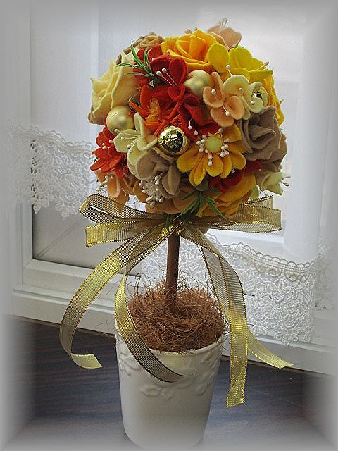 コロンとまんまるトピアリー♪オレンジ×イエロー♪フェルトで作ったお花たちです♪ハンドメイド♪高さ30㎝♪クリスマス♪_画像7