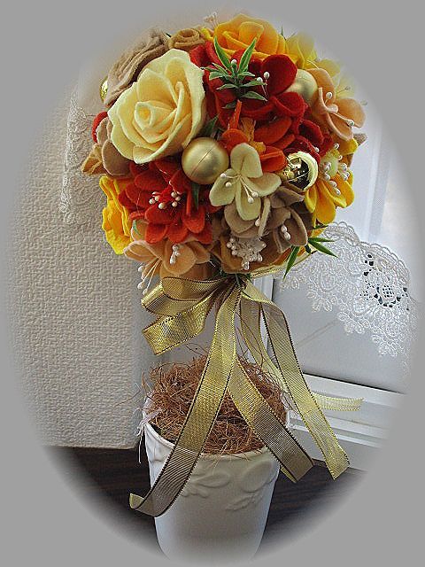 コロンとまんまるトピアリー♪オレンジ×イエロー♪フェルトで作ったお花たちです♪ハンドメイド♪高さ30㎝♪クリスマス♪_画像9