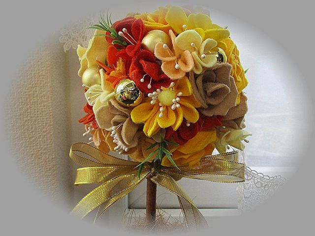 コロンとまんまるトピアリー♪オレンジ×イエロー♪フェルトで作ったお花たちです♪ハンドメイド♪高さ30㎝♪クリスマス♪_画像5