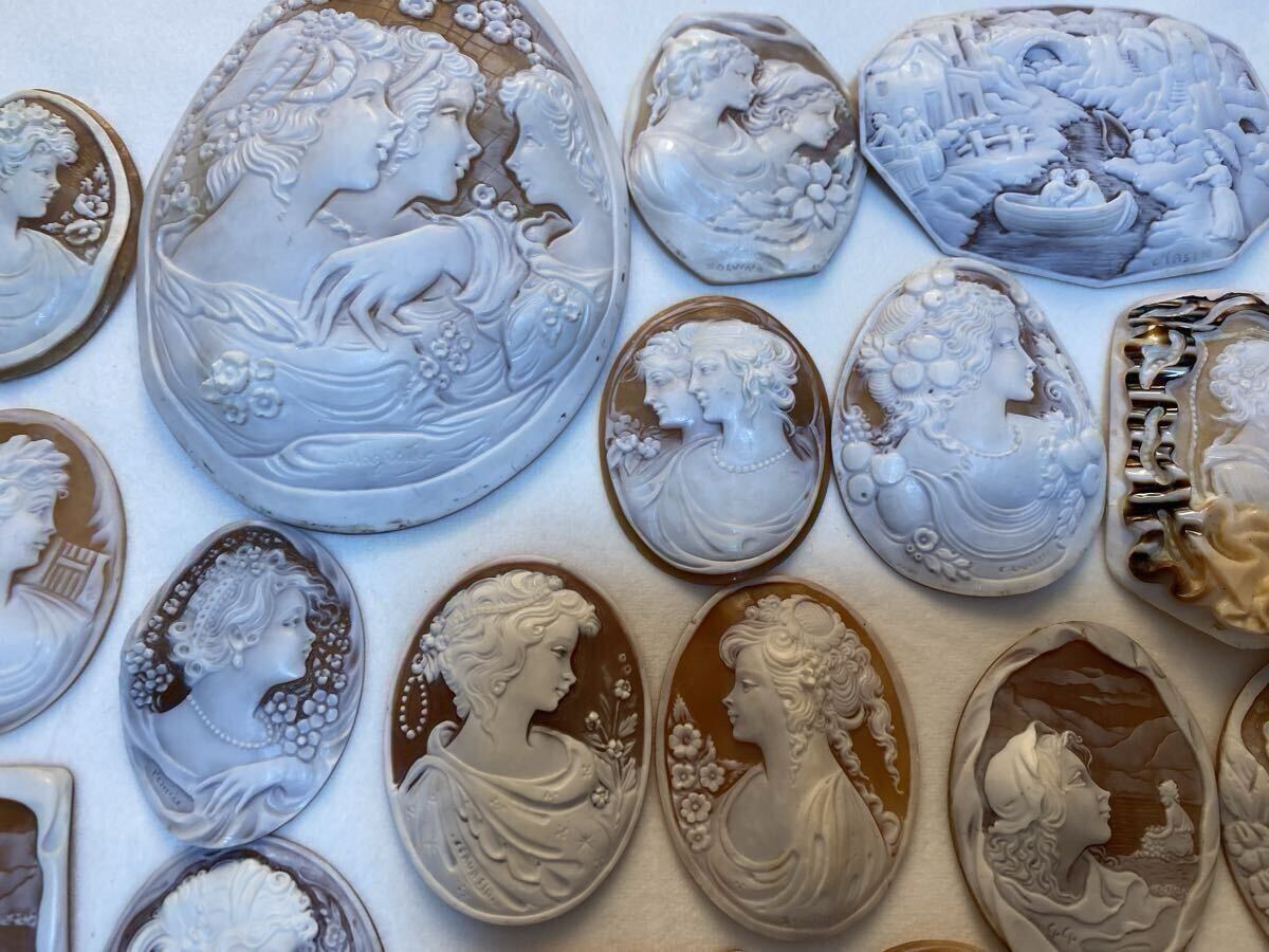 大量カメオまとめ②シェルカメオ 作家物CAMEO貝ルース 裸石 アクセサリー ジュエリー 重さ:1.2kg以上検:カメオ彫刻珊瑚翡翠真珠送料無料 _画像4