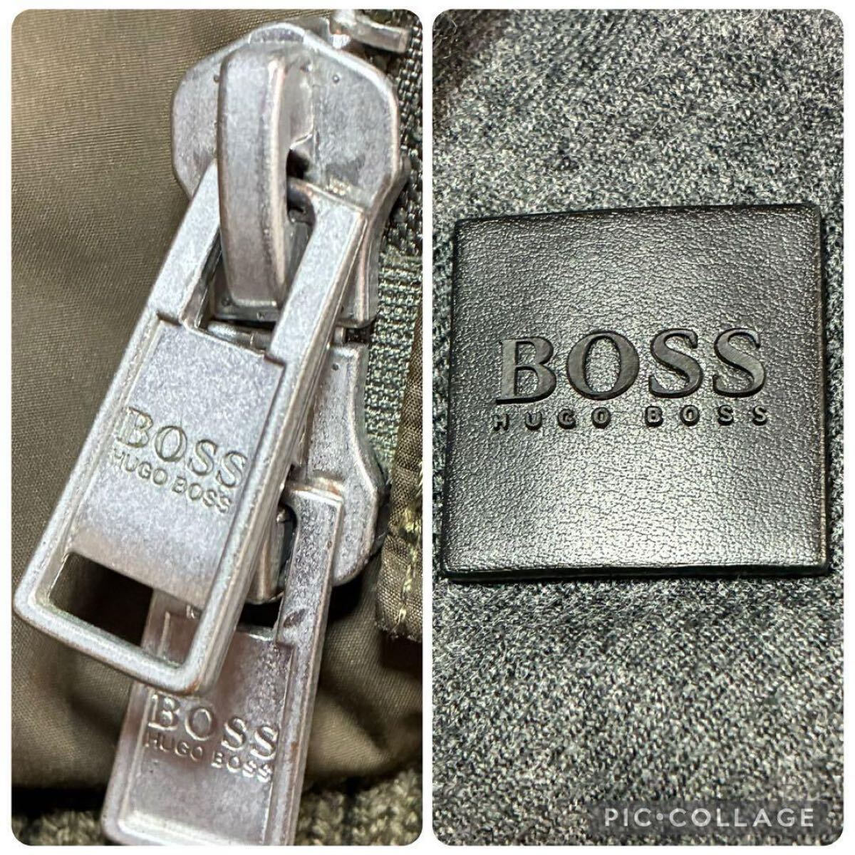 美品 Mサイズ相当 HUGO BOSS ヒューゴボス ダウンジャケット デニム切替 フード収納　ロゴワッペン カーキ 46 ダックダウン80% フェザー20%_画像6