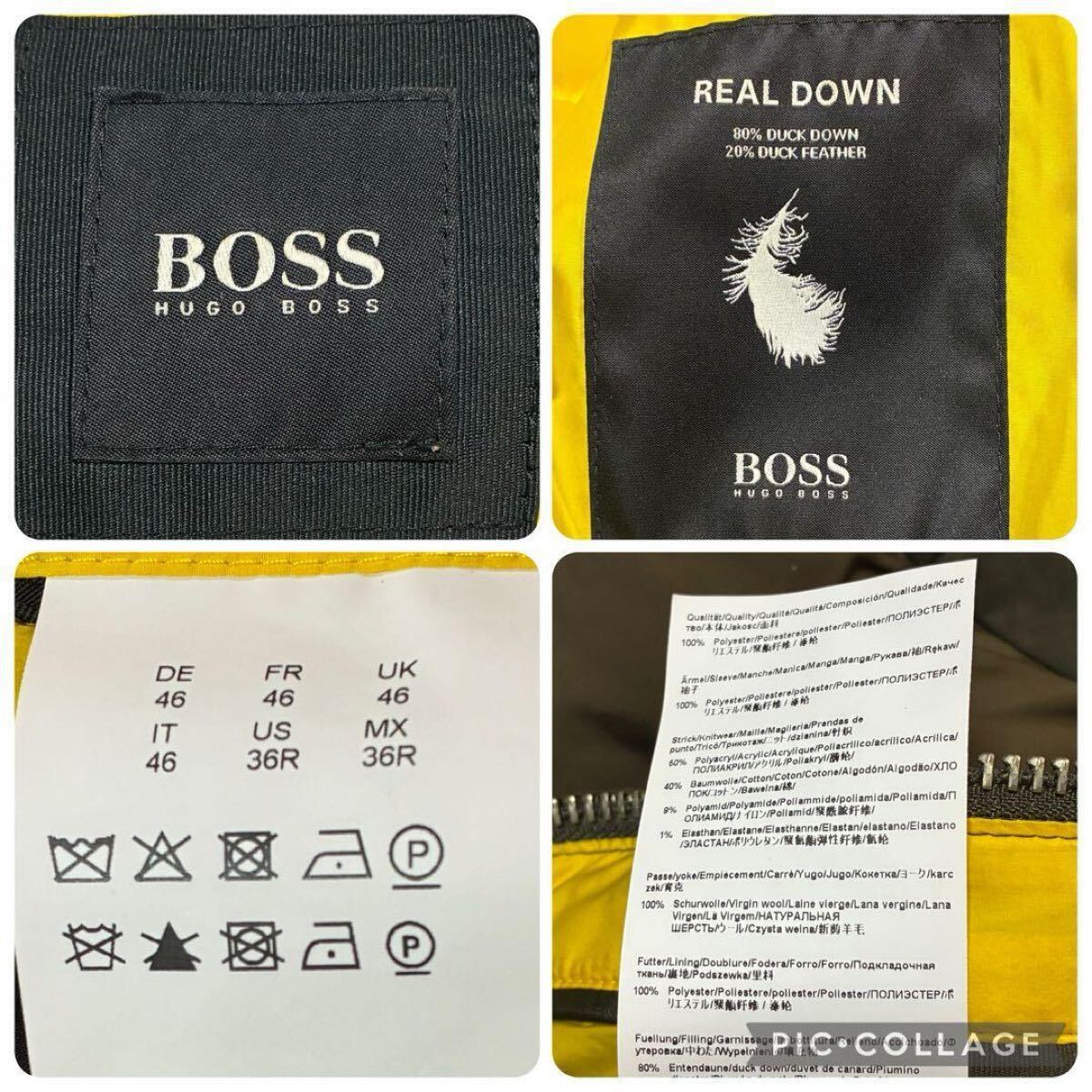 美品 Mサイズ相当 HUGO BOSS ヒューゴボス ダウンジャケット デニム切替 フード収納　ロゴワッペン カーキ 46 ダックダウン80% フェザー20%_画像9