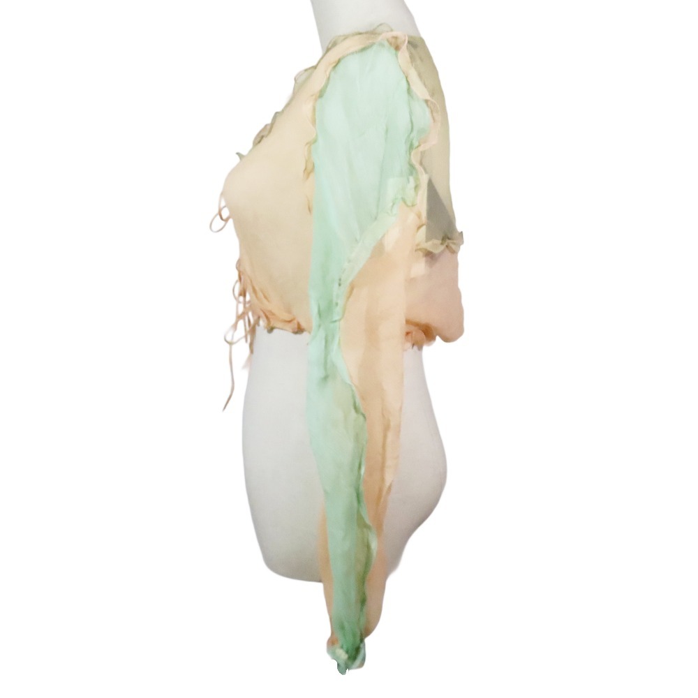  не использовался 22 год производства FENDI Fendi шелк прозрачный кардиган bore Россия - cut and sewn длинный рукав короткий 38 розовый зеленый 