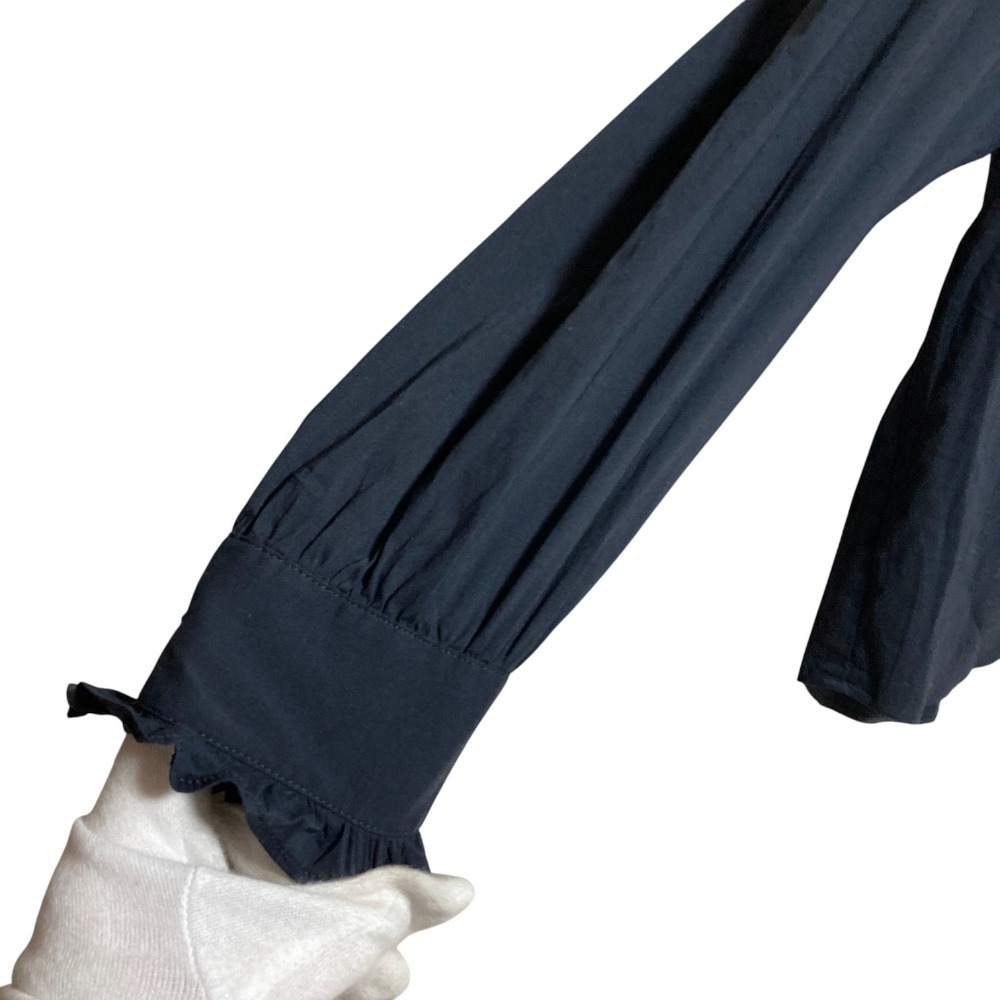 美品 24AW MACKINTOSH LONDON マッキントッシュロンドン コットンナイロンストレッチフリルブラウス G5M07-402-28 サイズ40 ネイビー_画像3