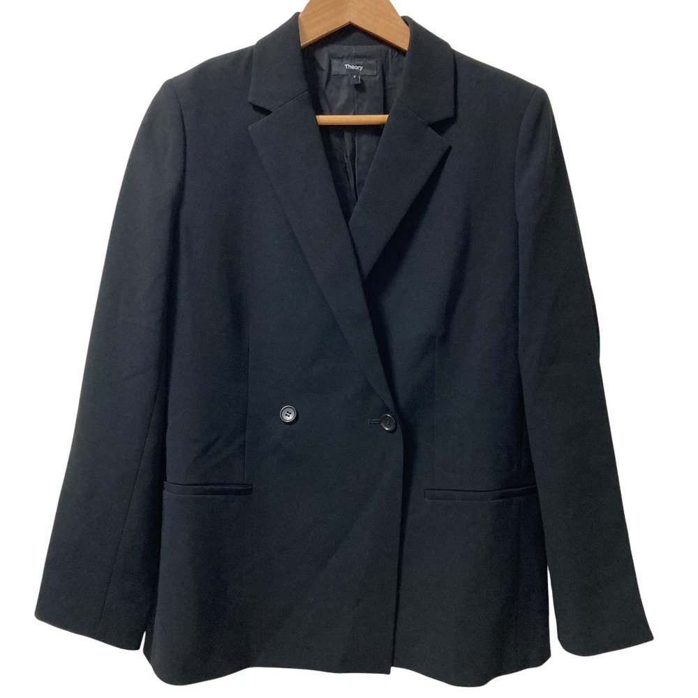 美品 25SS theory セオリー ADMIRAL CREPE RELAXED DB JKT ダブルジャケット サイズ2 ブラック_画像1