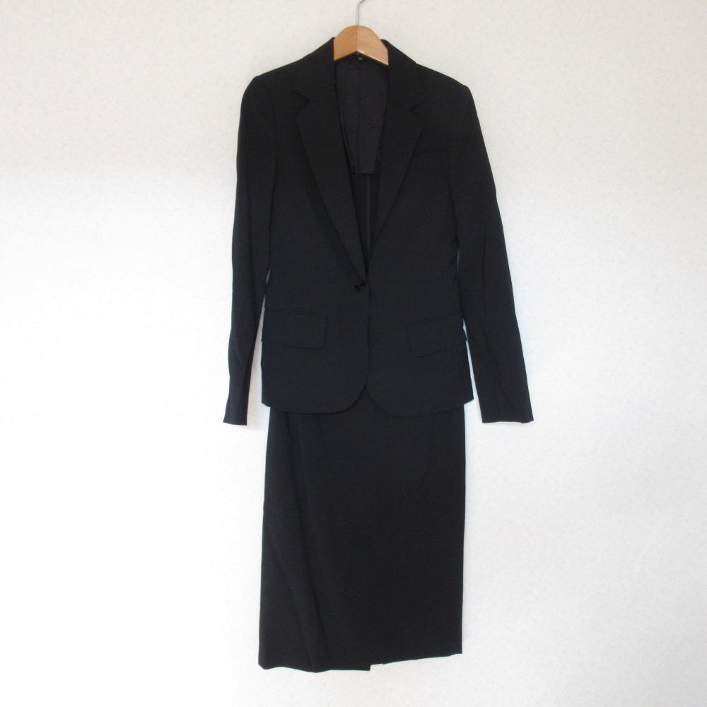 美品 Theory セオリー ストレッチ シングル ジャケット ひざ丈 スカート スーツ セットアップ 0/X0 ブラック_画像1