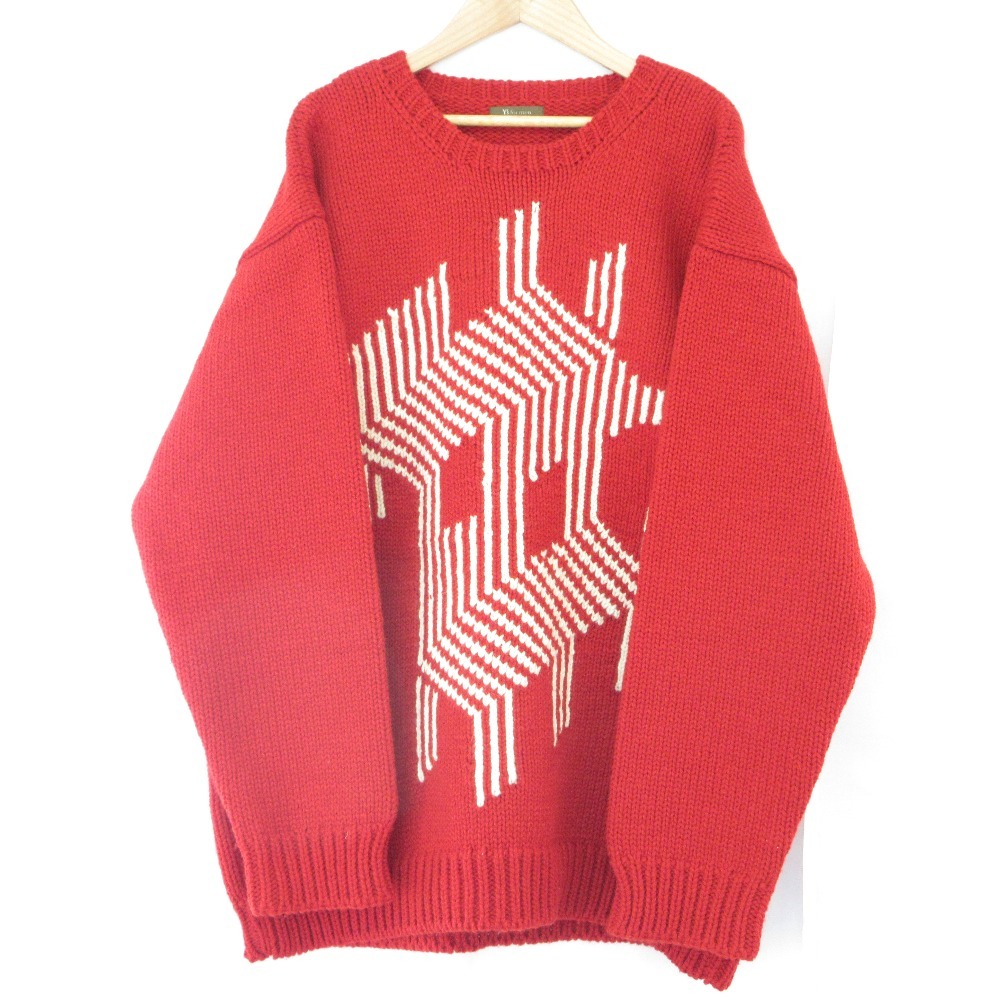 美品 Y's for men ワイズ フォーメン ウールジャガードニット セーター レッド_画像1