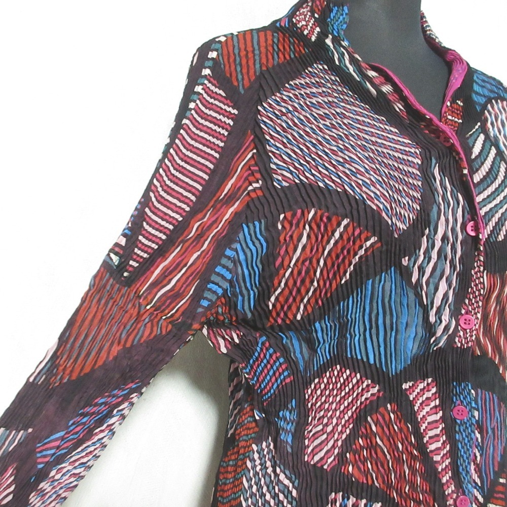 良品 ISSEY MIYAKE イッセイミヤケ リバーシブル プリーツシャツ マルチカラー パープル_画像5