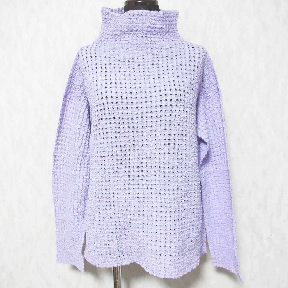 美品 ISSEY MIYAKE イッセイミヤケ ハイネック メッシュTシャツ カットソー IM12FJ941 サイズ2 パープル_画像1