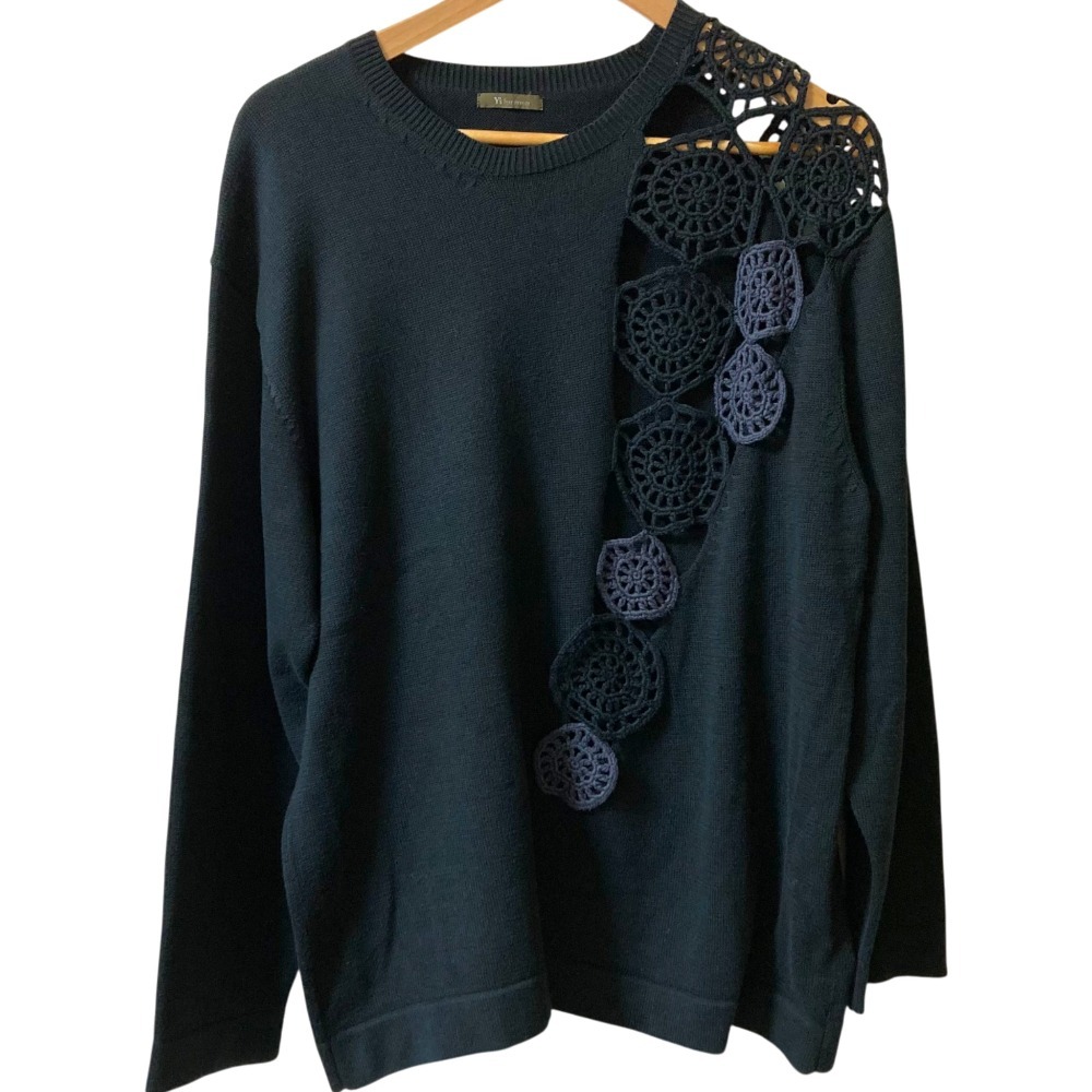 良品 Y’s for men ワイズフォーメン ヴィンテージ エンブロイダリーレース ニット セーター ブラック_画像1