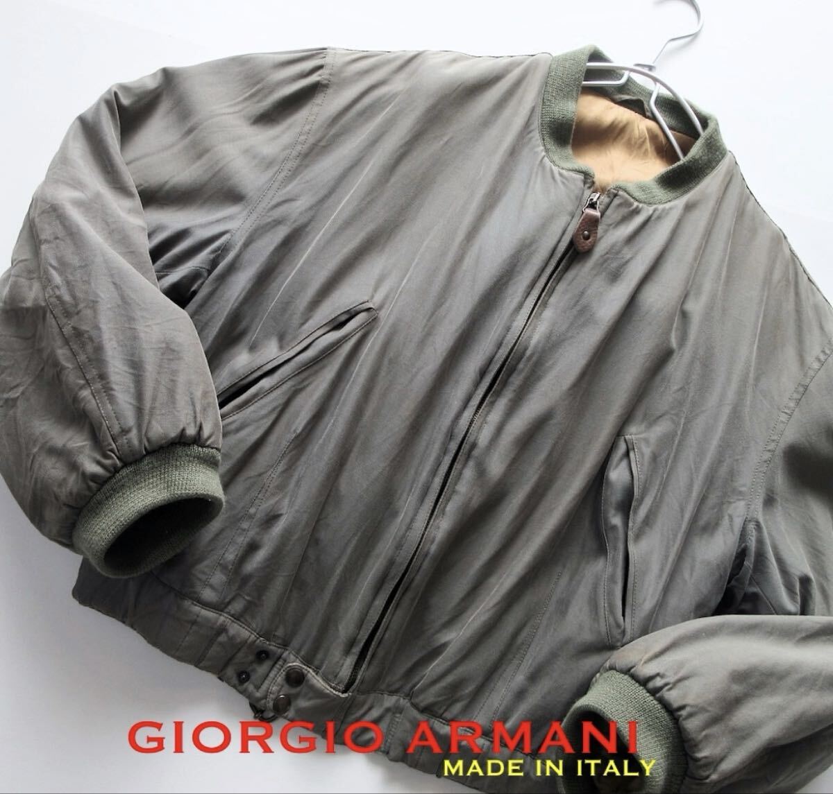 GIORGIO ARMANI ジョルジオ アルマーニ90s ボンバージャケット 50 オリーブ MADE IN ITALY MA-1タイプ フライトジャケット_画像2