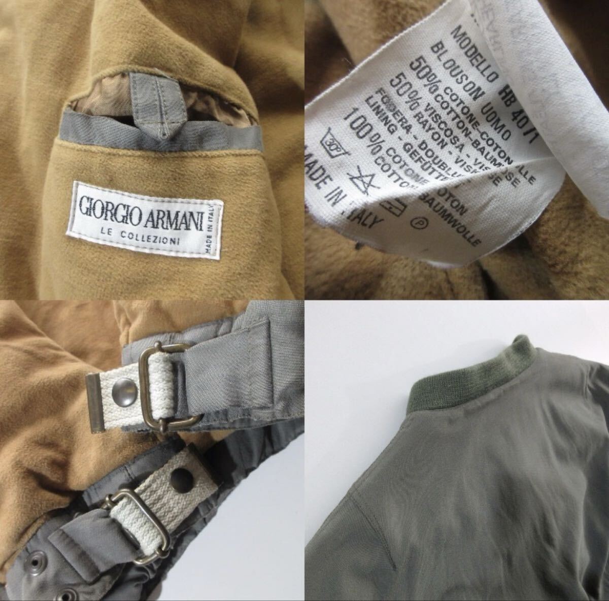 GIORGIO ARMANI ジョルジオ アルマーニ90s ボンバージャケット 50 オリーブ MADE IN ITALY MA-1タイプ フライトジャケット_画像8
