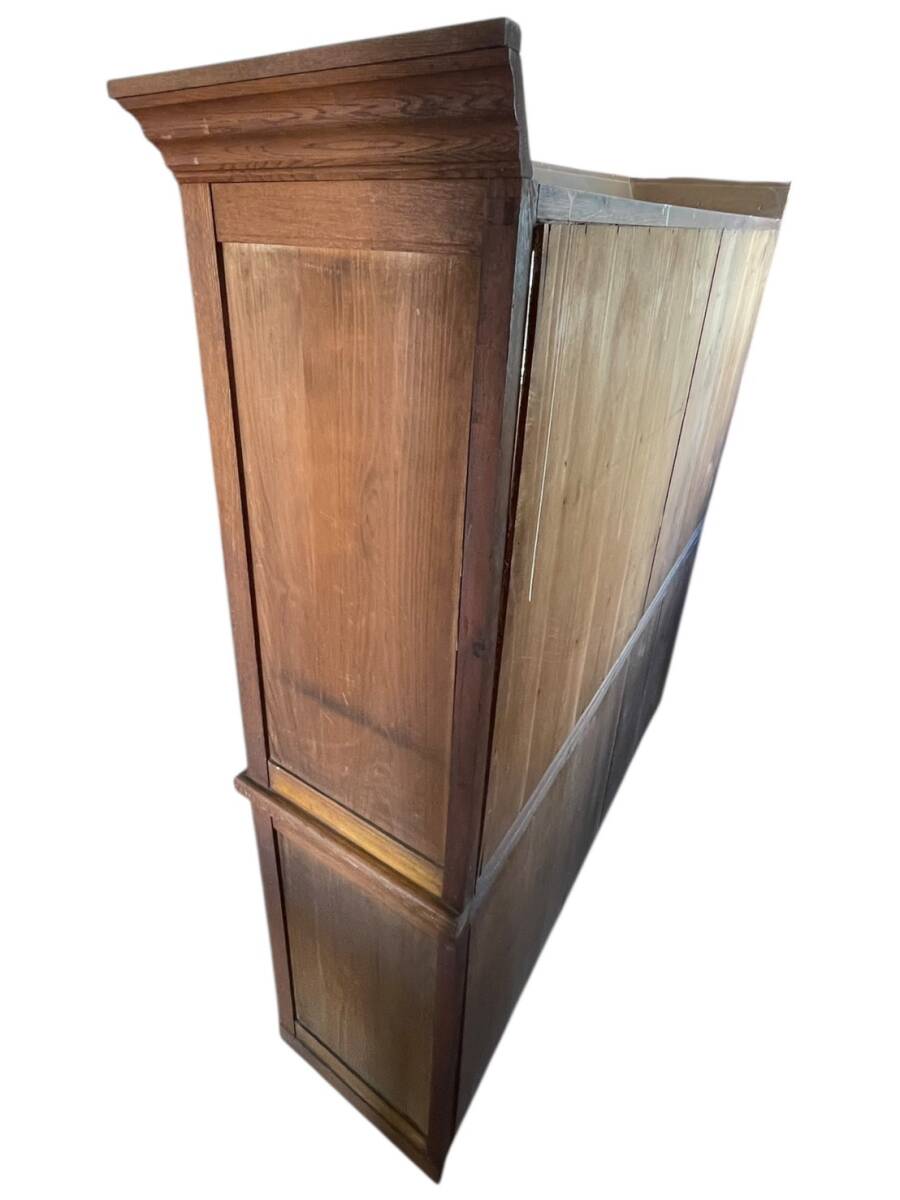 JS383 時代家具 大正時代 ゆらゆらガラス アンティーク 木製棚 食器棚 ガラス戸棚 高さ167cm 横159.5cm 奥行き43.5cm 取手一つ欠損_画像7