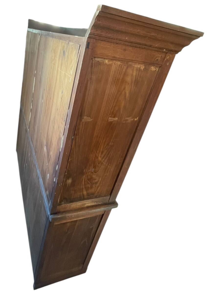 JS383 時代家具 大正時代 ゆらゆらガラス アンティーク 木製棚 食器棚 ガラス戸棚 高さ167cm 横159.5cm 奥行き43.5cm 取手一つ欠損_画像8