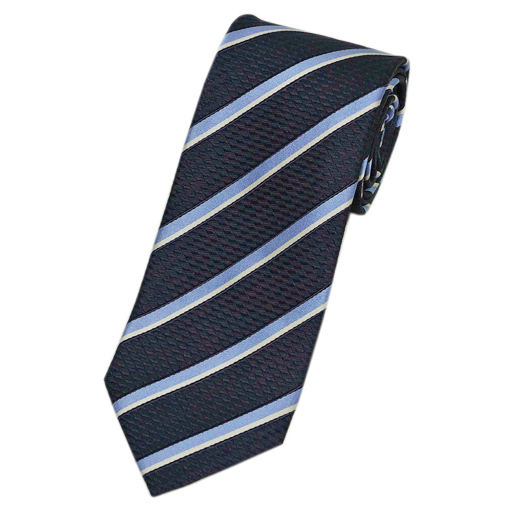  не использовался Zegna бренд галстук L me винт rudo* Zegna высококлассный шелк 100% полоса голубой темно-синий темно-синий синий бледно-голубой 