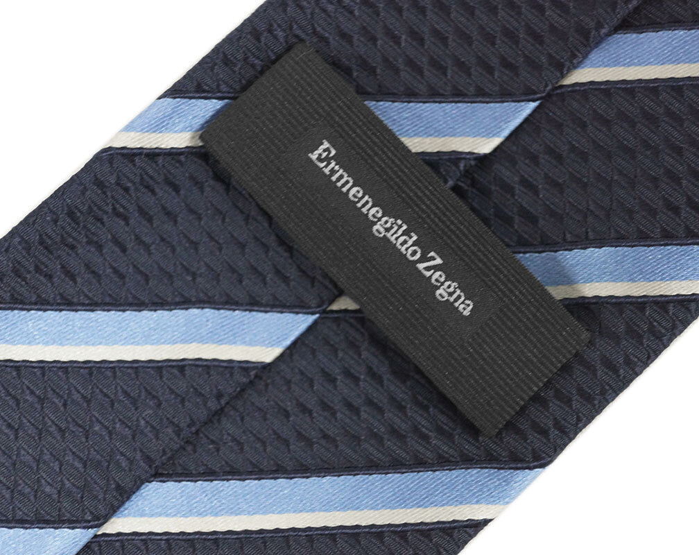  не использовался Zegna бренд галстук L me винт rudo* Zegna высококлассный шелк 100% полоса голубой темно-синий темно-синий синий бледно-голубой 