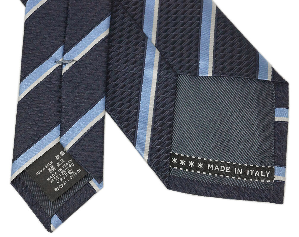  не использовался Zegna бренд галстук L me винт rudo* Zegna высококлассный шелк 100% полоса голубой темно-синий темно-синий синий бледно-голубой 