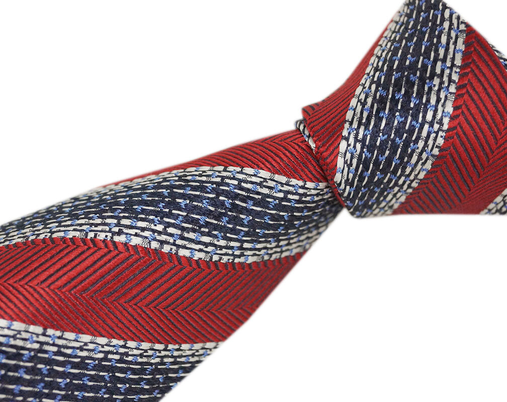  не использовался Zegna бренд галстук L me винт rudo* Zegna высококлассный шелк 100% полоса красный snow белый темно-синий красный темно-синий 