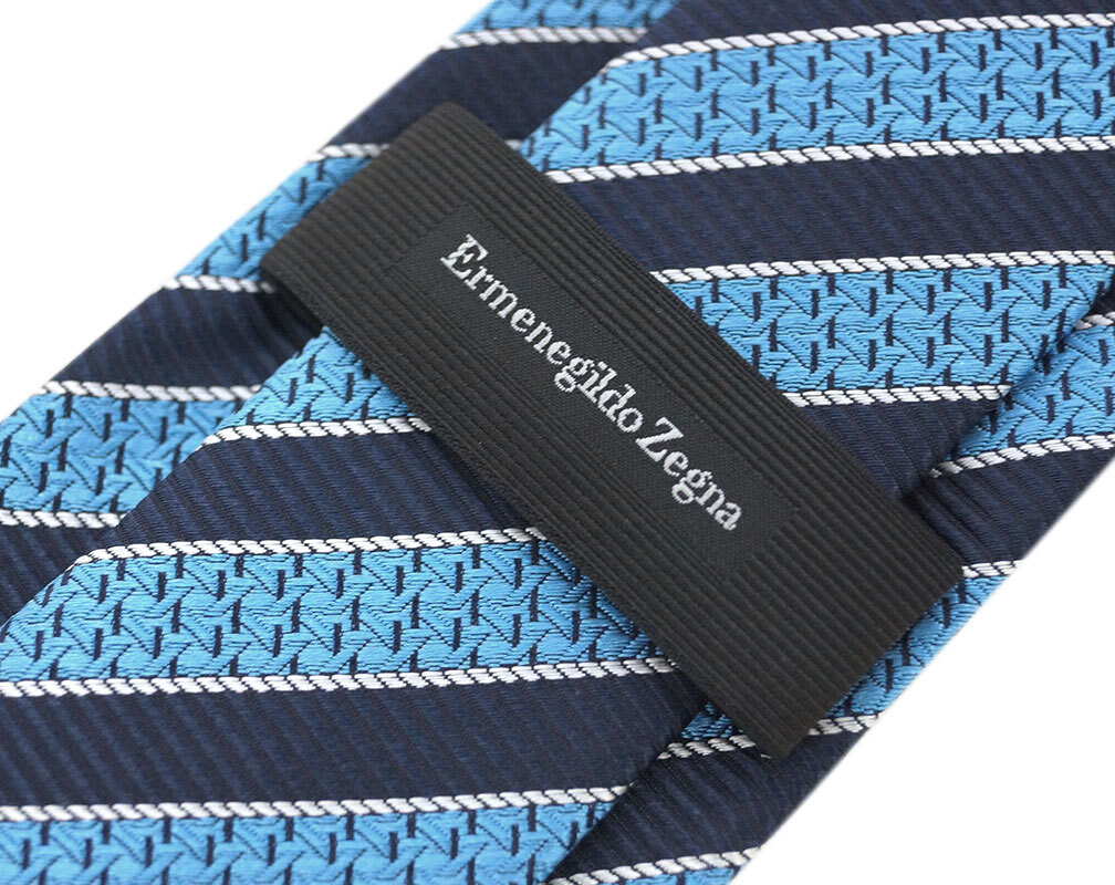 не использовался Zegna бренд галстук L me винт rudo* Zegna высококлассный шелк 100% полоса бирюзовый голубой темно-синий синий бледно-голубой темно-синий