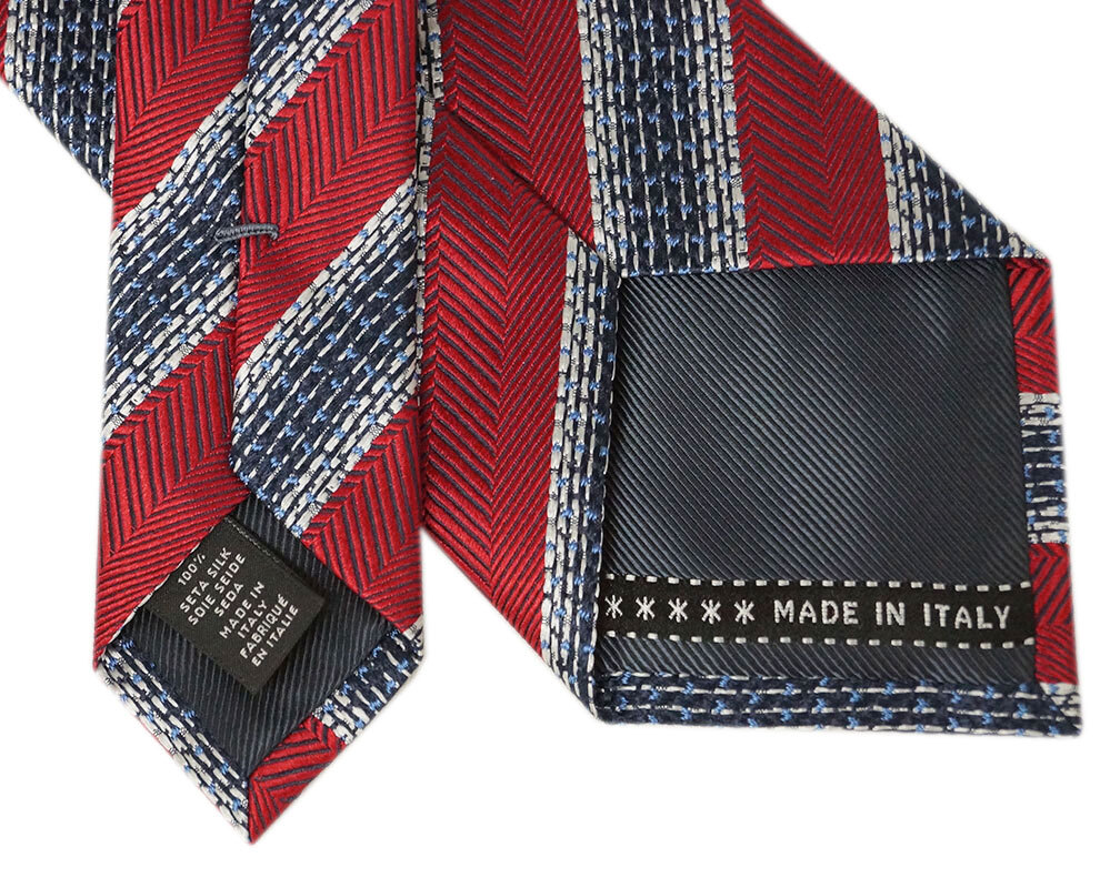  не использовался Zegna бренд галстук L me винт rudo* Zegna высококлассный шелк 100% полоса красный snow белый темно-синий красный темно-синий 