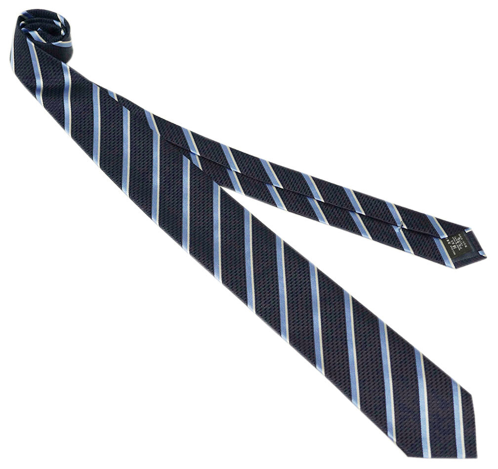  не использовался Zegna бренд галстук L me винт rudo* Zegna высококлассный шелк 100% полоса голубой темно-синий темно-синий синий бледно-голубой 