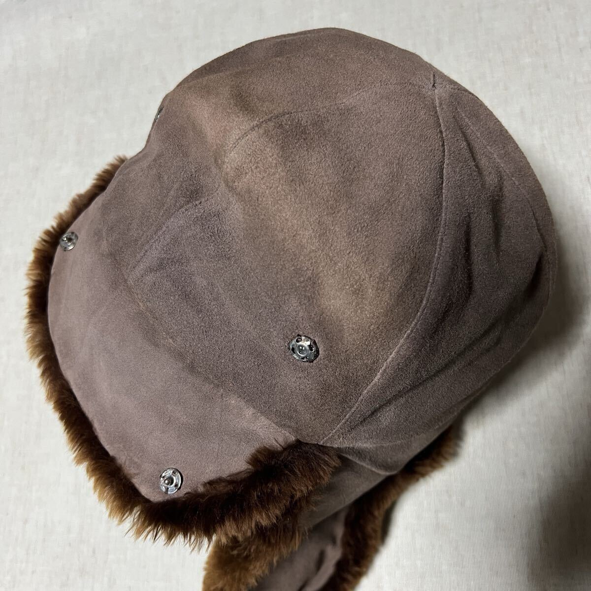 詳細不明 フライトキャップ パイロットキャップ ミリタリー フェード USA ロシア カナダ ヴィンテージ ビンテージ 古着 鹿革_画像4