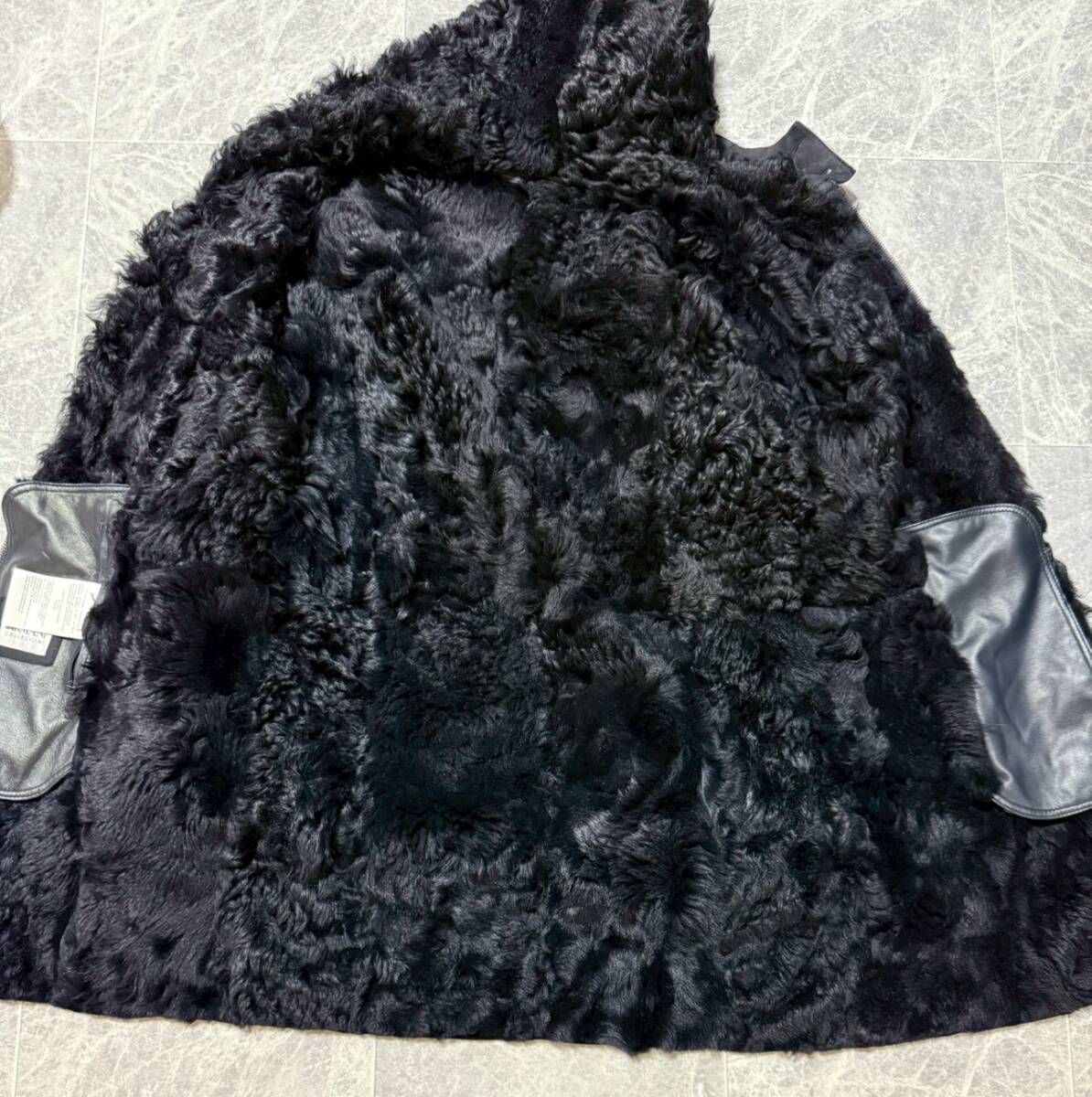 ARMANI COLLEZIONI Armani koretso-ni мутон sia кольцо Ram мех замша кожа с капюшоном пальто размер 48 темно-синий темно-синий 