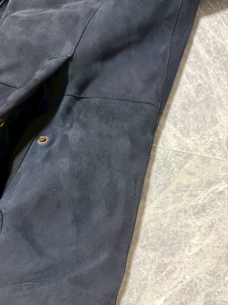 ARMANI COLLEZIONI Armani koretso-ni мутон sia кольцо Ram мех замша кожа с капюшоном пальто размер 48 темно-синий темно-синий 