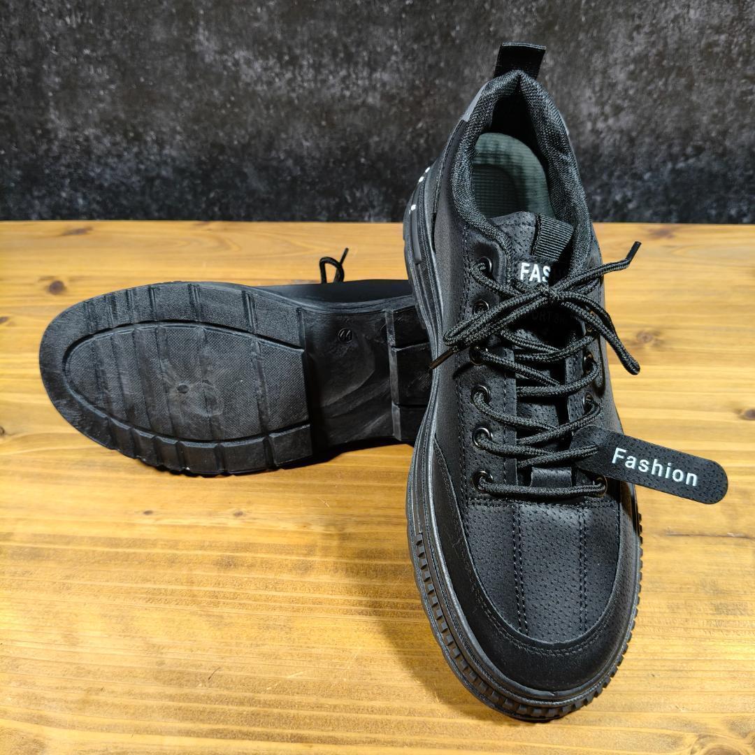 26.5cm/42メンズスニーカーシューズブラックストリートカジュアル合皮タグ靴_画像5