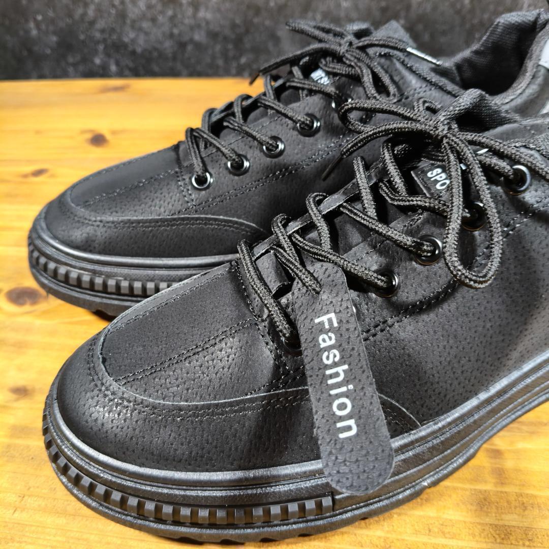 26.5cm/42メンズスニーカーシューズブラックストリートカジュアル合皮タグ靴_画像8