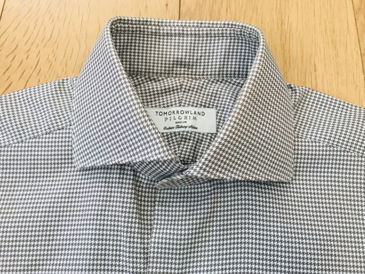 【良品】TOMORROWLAND PILGRIM＊千鳥格子柄＊ホリゾンカラーワイシャツ＊グレー系＊37‐14.5_画像3
