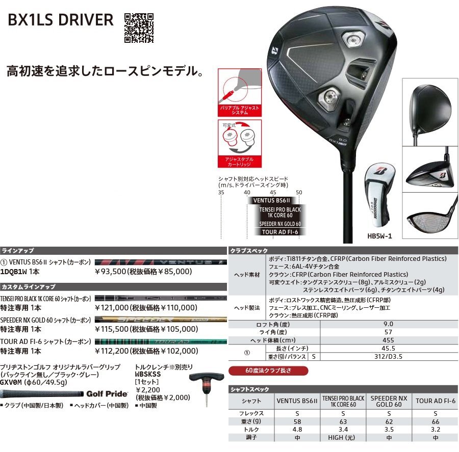 新品 ブリヂストン BX1LS ドライバー 9.0° 純正カーボン VENTUS BS6Ⅱ (S) 日本仕様 【2025年 BXシリーズ】 BX1 LS 9° ベンタス BS6II_画像8