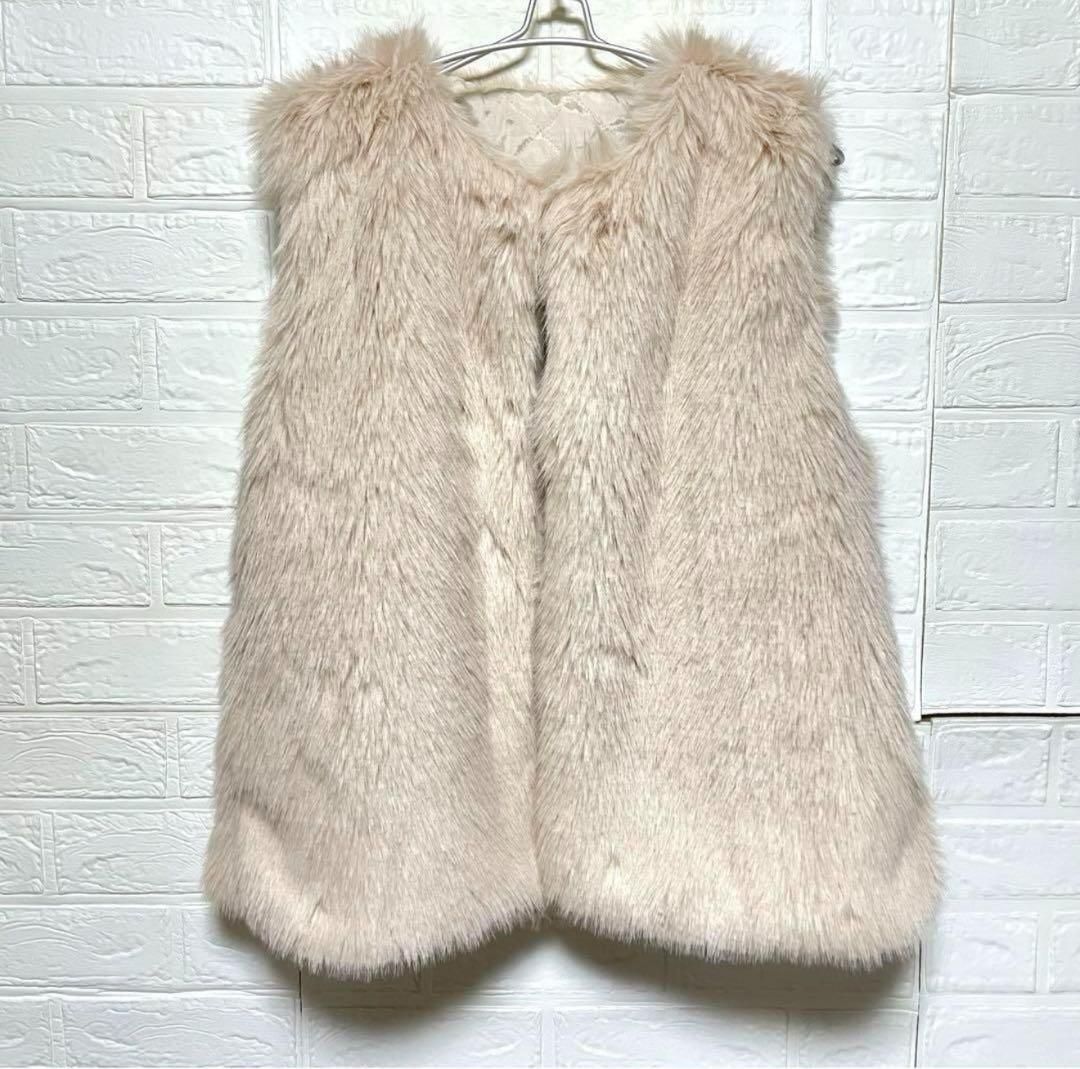 ファーベスト　エコファー フェイクファー ベージュ ジレ ベスト ベージュ M_画像8