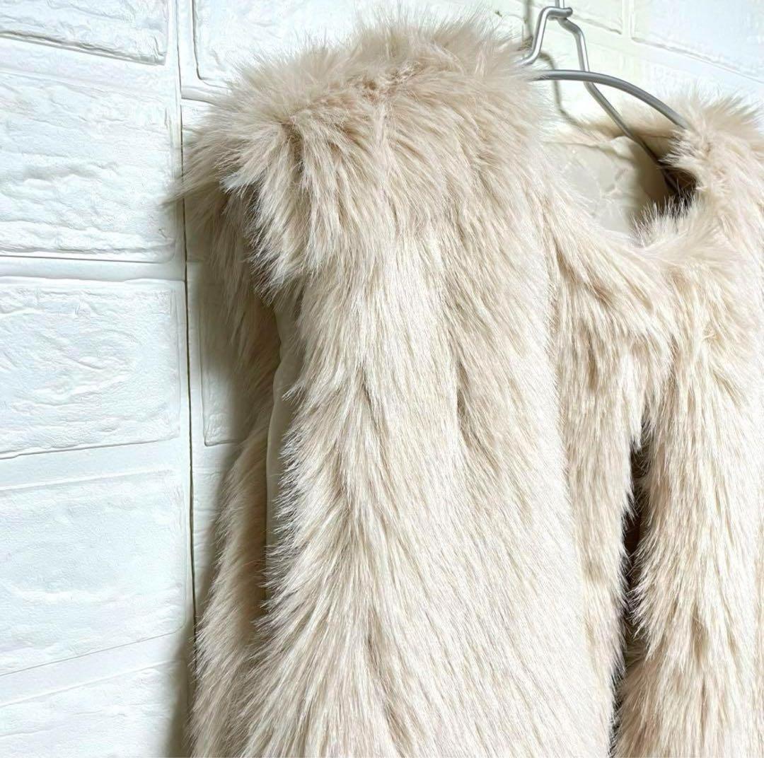ファーベスト　エコファー フェイクファー ベージュ ジレ ベスト ベージュ M_画像9