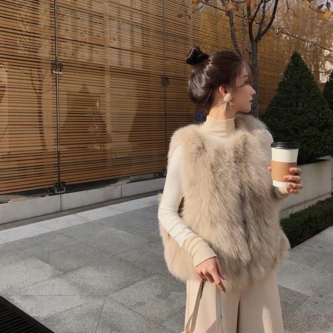 ファーベスト　エコファー フェイクファー ベージュ ジレ ベスト ベージュ M_画像3