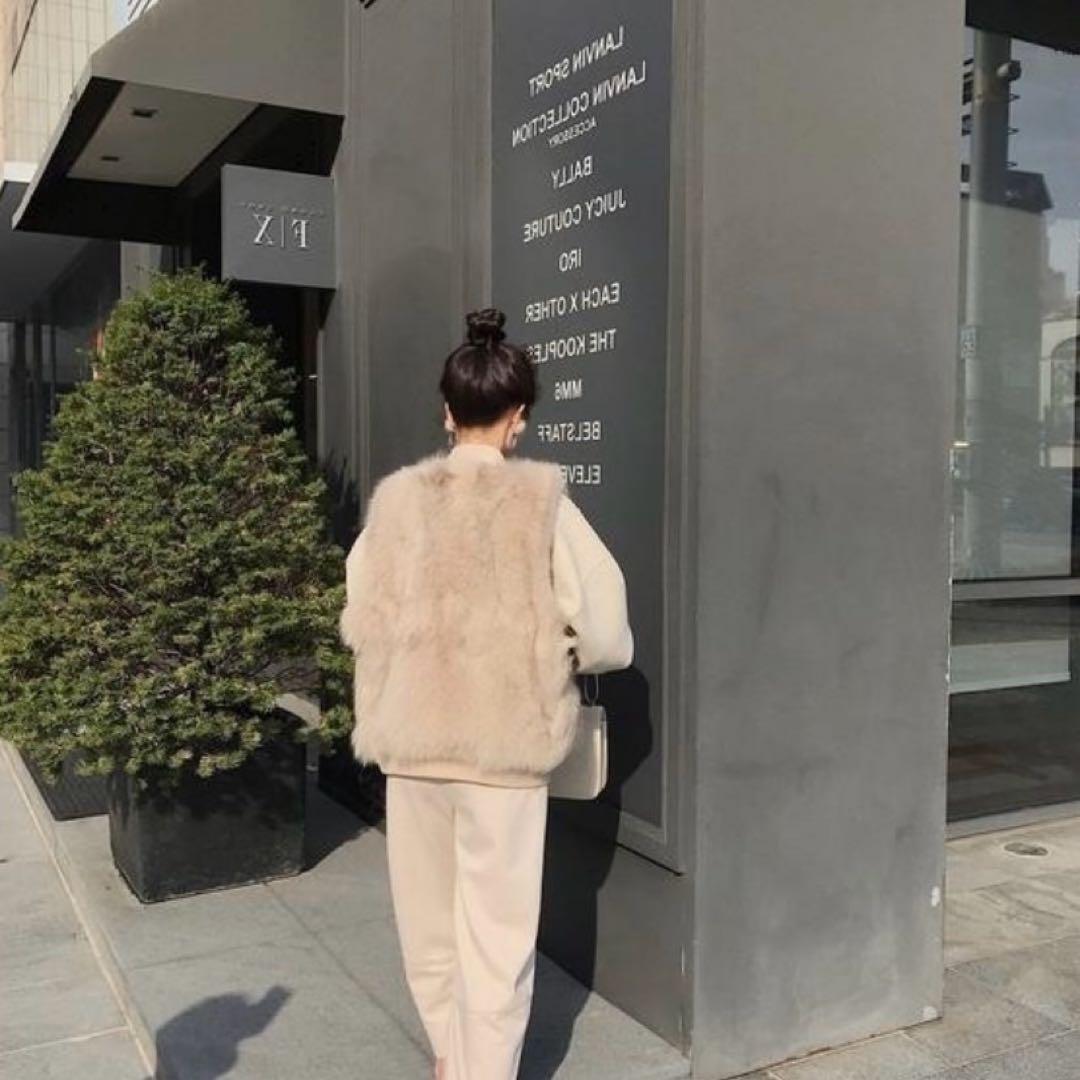 ファーベスト　エコファー フェイクファー ベージュ ジレ ベスト ベージュ M_画像6